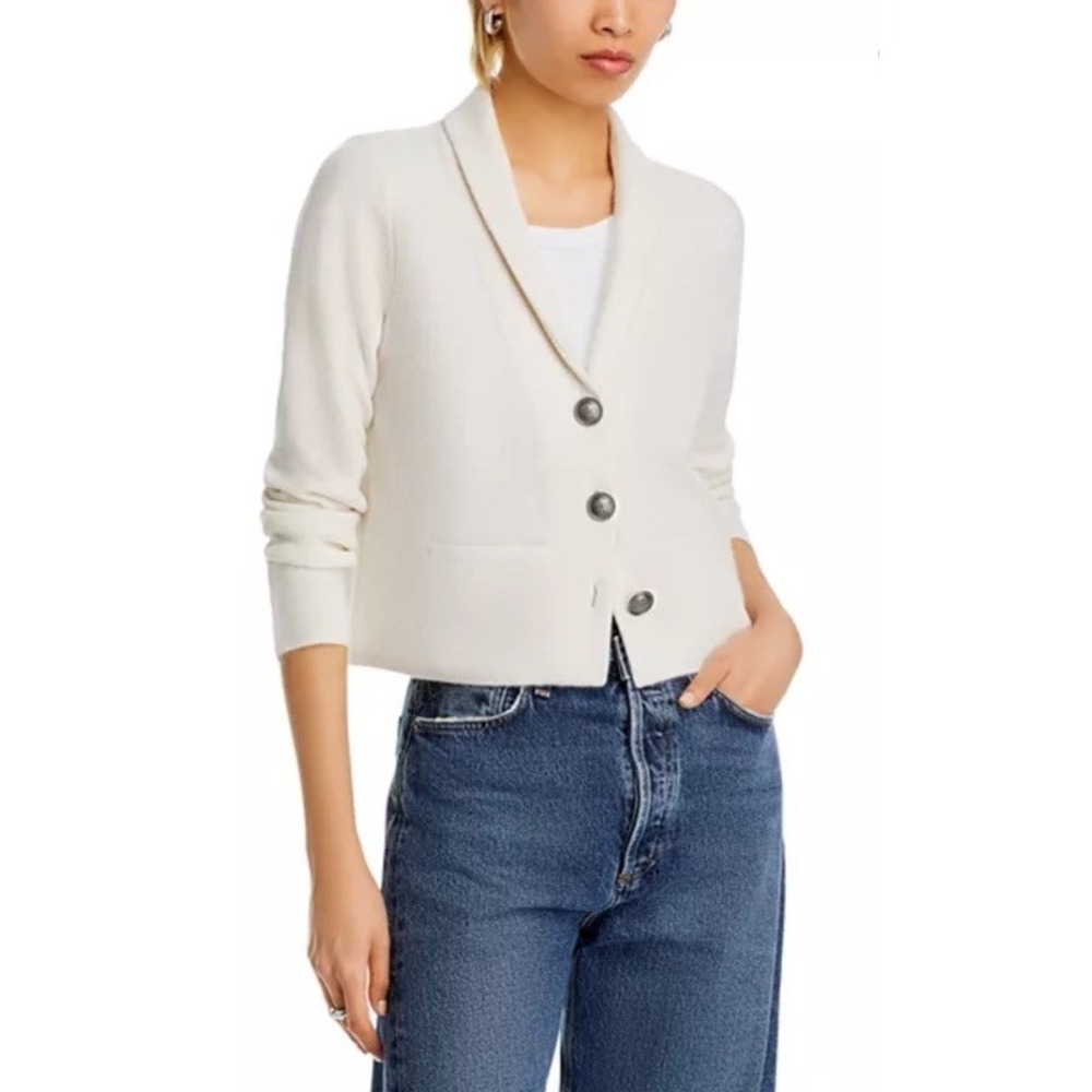 Aqua Cashmere 100% Luxurious Novelty Silver Button Cardigan Ivory S NWT 228$
